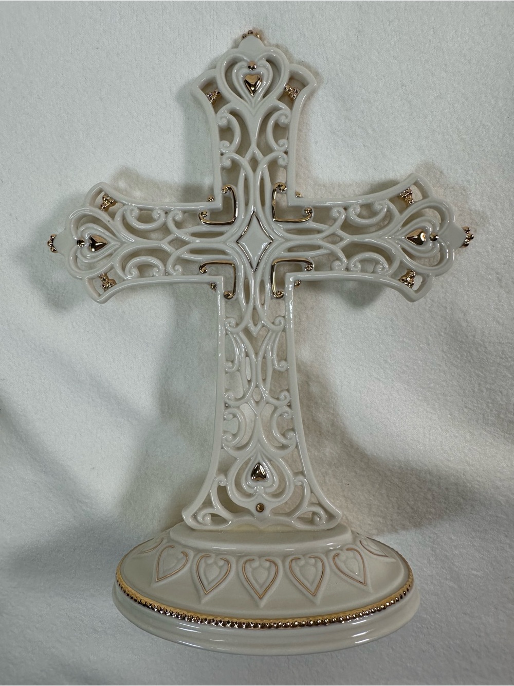 NWT Lenox Cream Ceramic “Eternal Love” Cross with Gold Trim and Crystal Accents - Picture 5 of 8